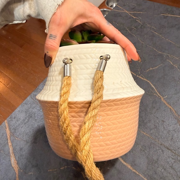 Two-Tone Ceramic Succulent Planter with Rope Handles - Picture 7 of 7